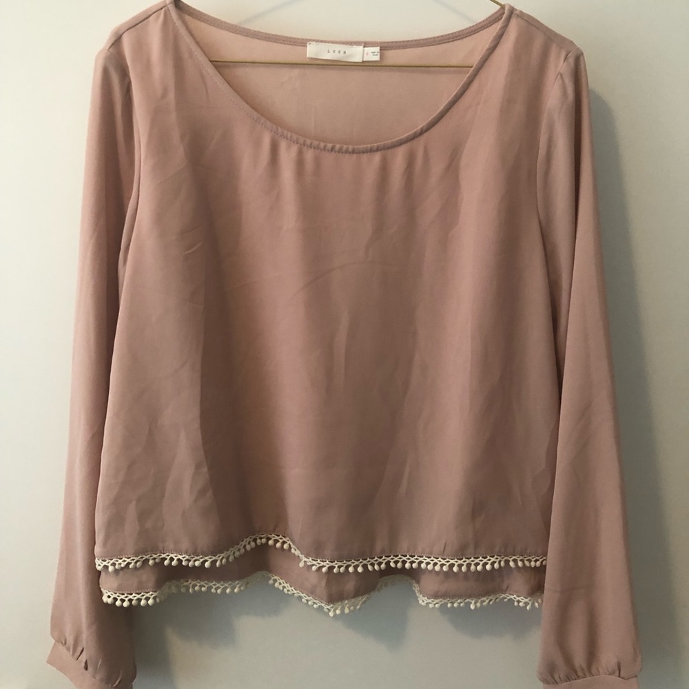 Blue pink blouse with lace detail